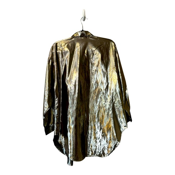 RETRO VINTAGE CONTEMPO CASUALS GOLD METALLIC LONG-SLEEVE OVERSIZED BUTTONED N sz - Picture 5 of 12
